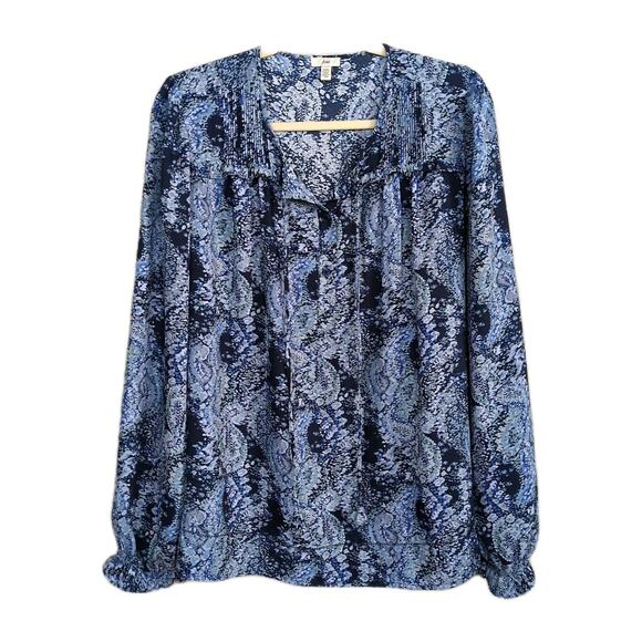 JOIE Parisian Paisley Peasant Top Blue Long Sleeve Tie Neck Women's Medium - Picture 2 of 6